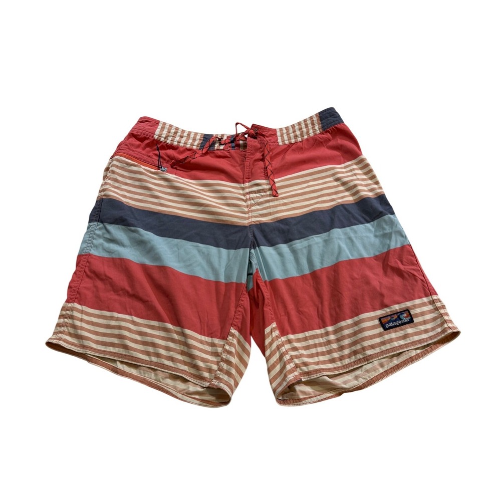 Patagonia Board Shorts 36 Red Striped Swim Trunks Surfing Beachwear Vacation